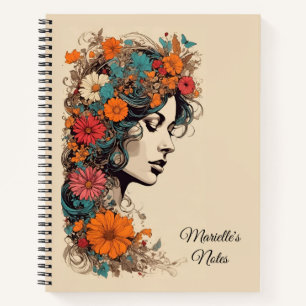 Carnet Retro Girl avec des fleurs dans ses cheveux