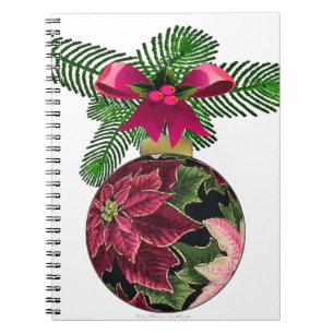 Carnet Retro les années 50 Poinsettia Ornement Bourgogne
