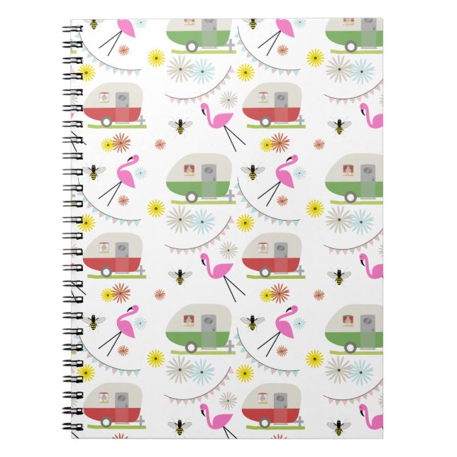 Carnet Rétro motif de remorque et de Flamants roses (Devant)