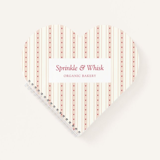 Carnet Retro Pink And Brown Heart Stripes Bakery (Devant)