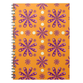 Carnet Retro Purple Flowers on Orange Background