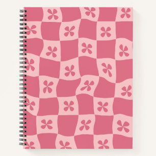 Carnet Retro rose À damiers motif floral