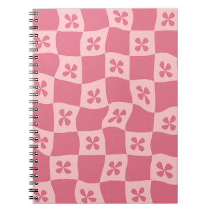 Carnet Retro rose À damiers motif floral
