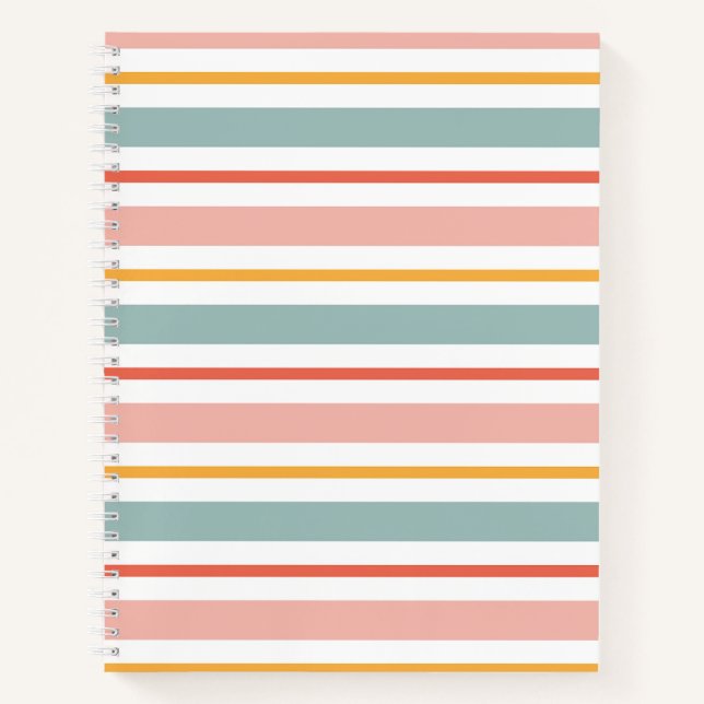 Carnet Retro Summer Pastel Striped Pink Mint And Mustard  (Devant)