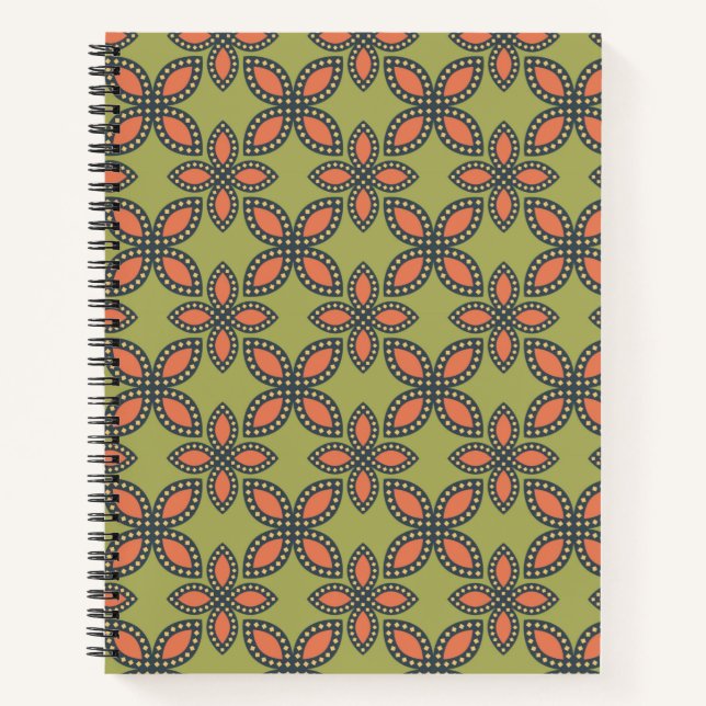 Carnet Retro Vert et Orange Abstrait motif floral (Devant)