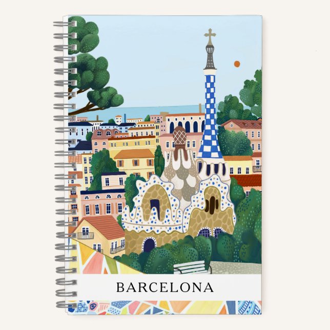 Carnet Retro Watercolor Barcelona Spain Travel Keepsake (Recto)