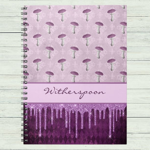 Carnet Rêve de champignon violet et monogramme à gouttes