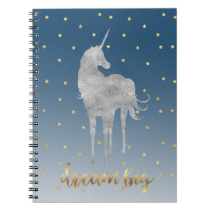 Carnet Rêve d'étoiles de licorne bleu or