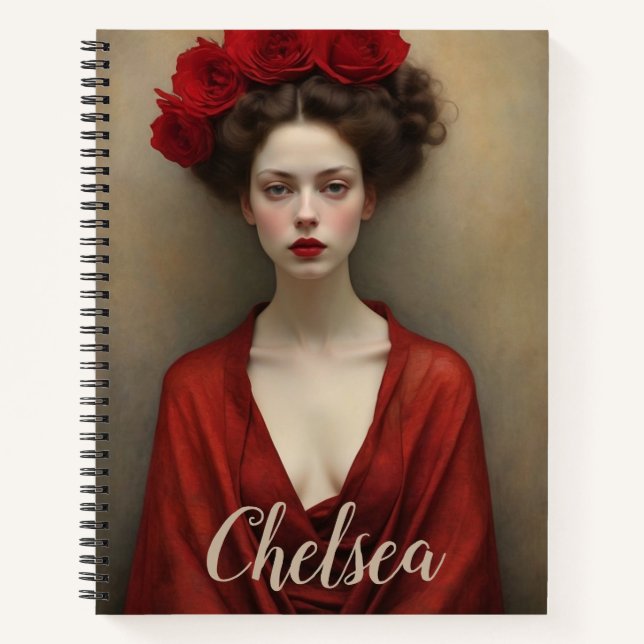 Carnet Robe rouge et couronne de fleurs (Devant)