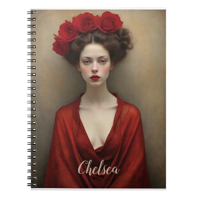 Carnet Robe rouge et fleurs (Devant)