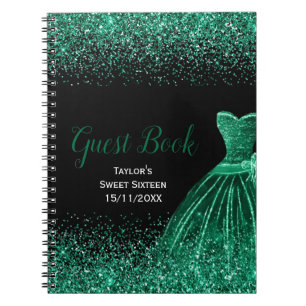 Carnet Robe Vert Foncé Faux Paillettes Sweet 16 Anniversa