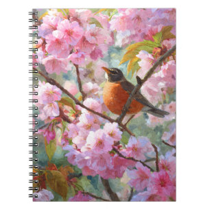 Carnet Robin Chantant Cherry Blossom Printemps Art