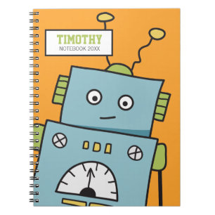 Carnet Robot bleu mignon avec nom personnalisé