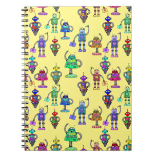 Carnet Robots colorés mignons sur un arrière - plan jaune