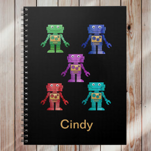 Carnet Robots multicolores amusants avec le nom de l'enfa