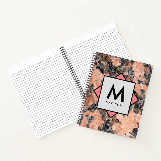 Carnet Rocher de granit rose avec votre nom et Monogramme (Intérieur)