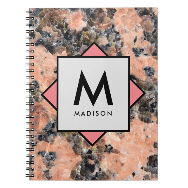 Carnet Rocher de granit rose avec votre nom et Monogramme (Devant)