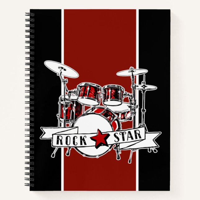 Carnet Rock & Roll Drum Kit Rock Star Drummer Boy Music (Devant)