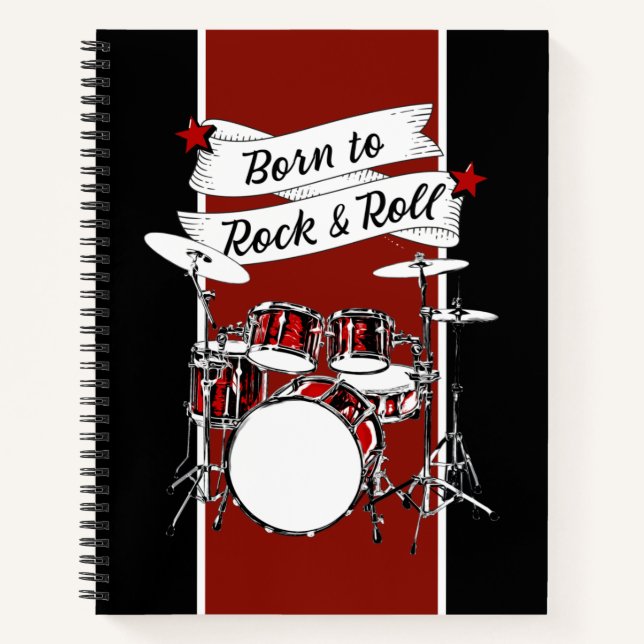 Carnet Rock & Roll Drum Kit Rock Star Drummer Boy Music N (Devant)