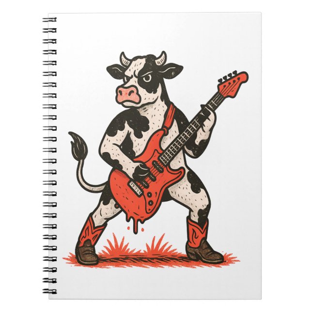 Carnet Rocker Cow, Vache Jouant de la guitare (Devant)