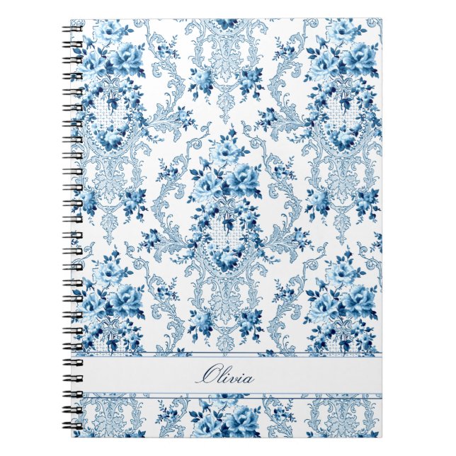 Carnet Rococo bleu & blanc Floral (Devant)