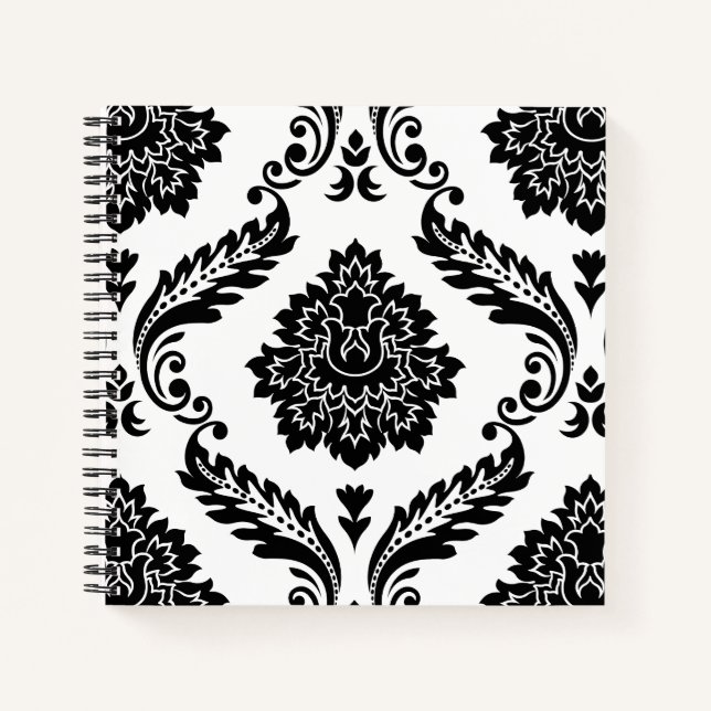 Carnet Rococo Damask Lg Pattern Black on White (Devant)