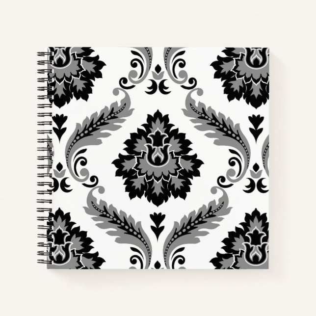 Carnet Rococo Damask Lg Pattern Grey Black White (Devant)