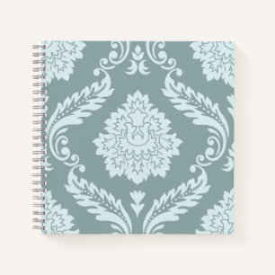 Carnet Rococo Damassé Grand Motif Bleu Canard+Turquoise