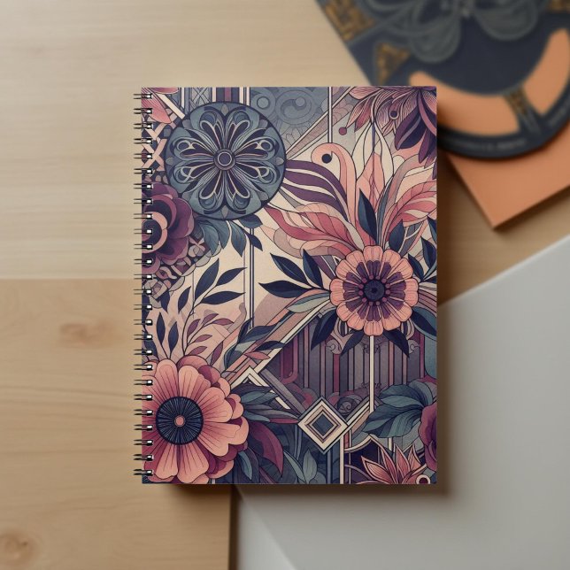 Carnet Romance foncée Bourgogne Art Déco Floral Été (Créateur téléchargé)
