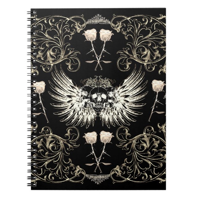 Carnet Romance gothique victorienne Ailes du crâne et ros (Devant)
