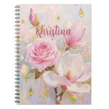 Romantic Pink Rose and Manoglias, painting style 