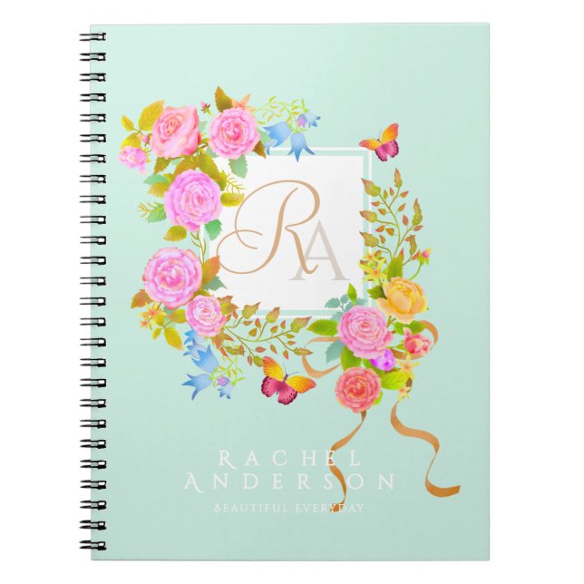 Carnet Romantics Blooming Garden Monogramme Vert (Devant)