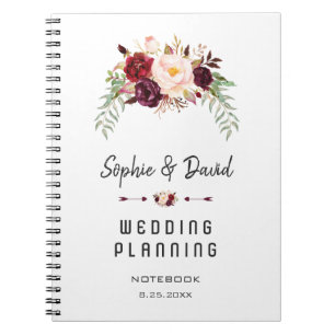 Carnet Romantique Bourgogne Marsala Floral Wedding planne