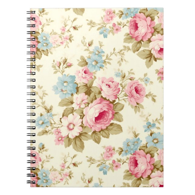 Carnet Romantique rose Rose anglais sur jaune pâle (Devant)