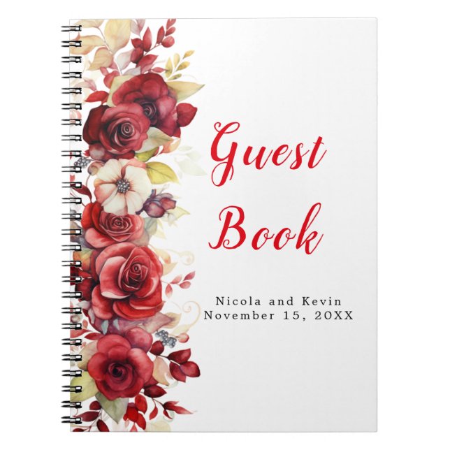 Carnet Romantique Roses Rouges Mariage Floral (Devant)