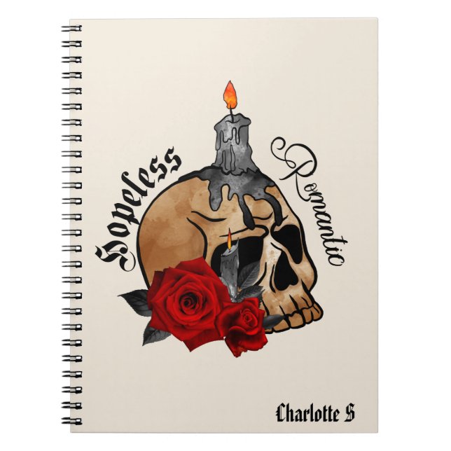 Carnet Romantique sans espoir - Crâne gothique, Rose roug (Devant)