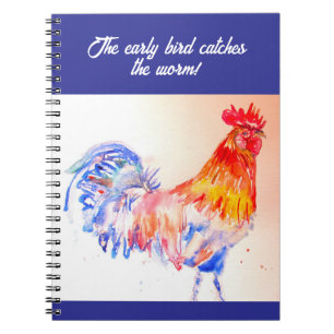 Carnet Rooster Aquarelle Poulet Oiseau Cockerel Farm