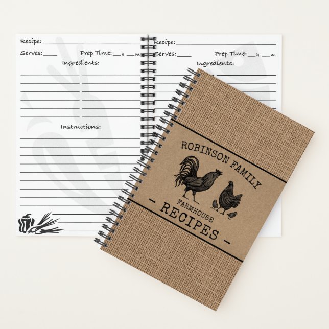 Carnet Rooster Hen Famille Ferme Burlap Kraft Recette (À l'intérieur)