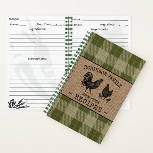 Carnet Rooster Hen Famille Ferme Sage Plaid Recette