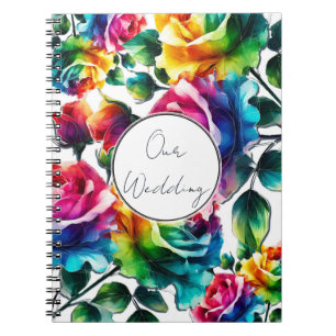 Carnet Rose arc-en-ciel noir et blanc Mariage Floral