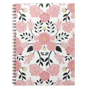 Carnet Rose, Blanc, Noir, Bleu & Jaune Élégant Floral