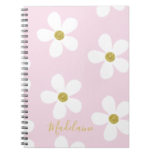 Carnet Rose Blanc Simple Daisy Motif Gold School