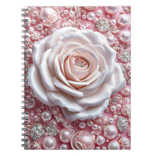 Carnet Rose Blanche Élégante et Perles Roses Brillantes