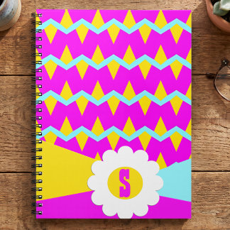 Carnet Rose Bleu Et Jaune Zigzag Avec Grande Fleur