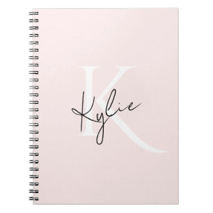 Carnet Rose Blush moderne Nom du monogramme personnalisé