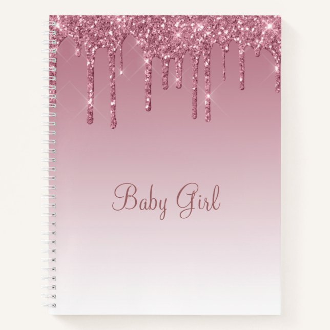 Carnet Rose Blush Parties scintillant bébé fille Script É (Devant)