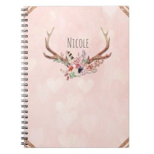 Carnet Rose Blush Rose Floral Deer Antlers Boho Chic