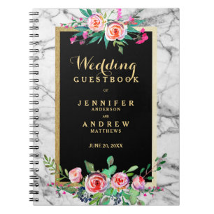 Carnet Rose chic de marbre d'or de Guestbook de mariage