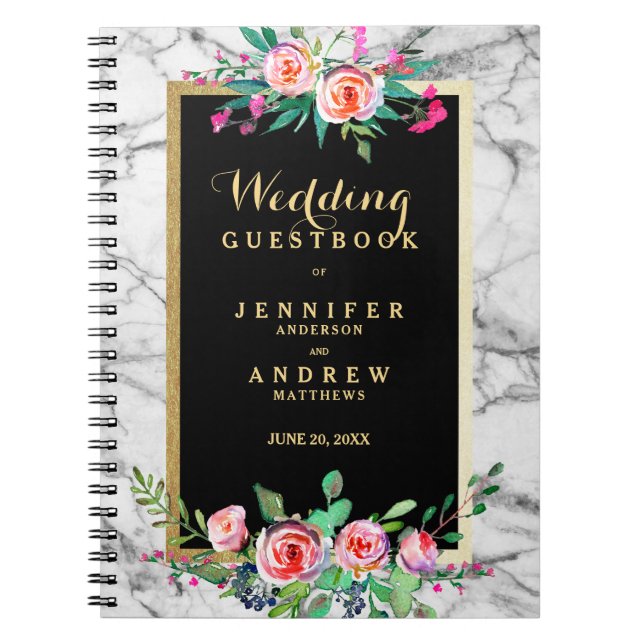 Carnet Rose chic de marbre d'or de Guestbook de mariage (Devant)