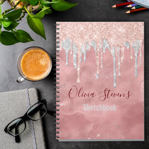 Carnet Rose chic noir argent goutte à goutte monogramme b